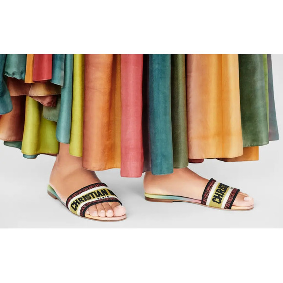 Christian Dior Dway Rainbow Multicolor Embroidered Logo Slide Flat Sandal 40 - Picture 6 of 12
